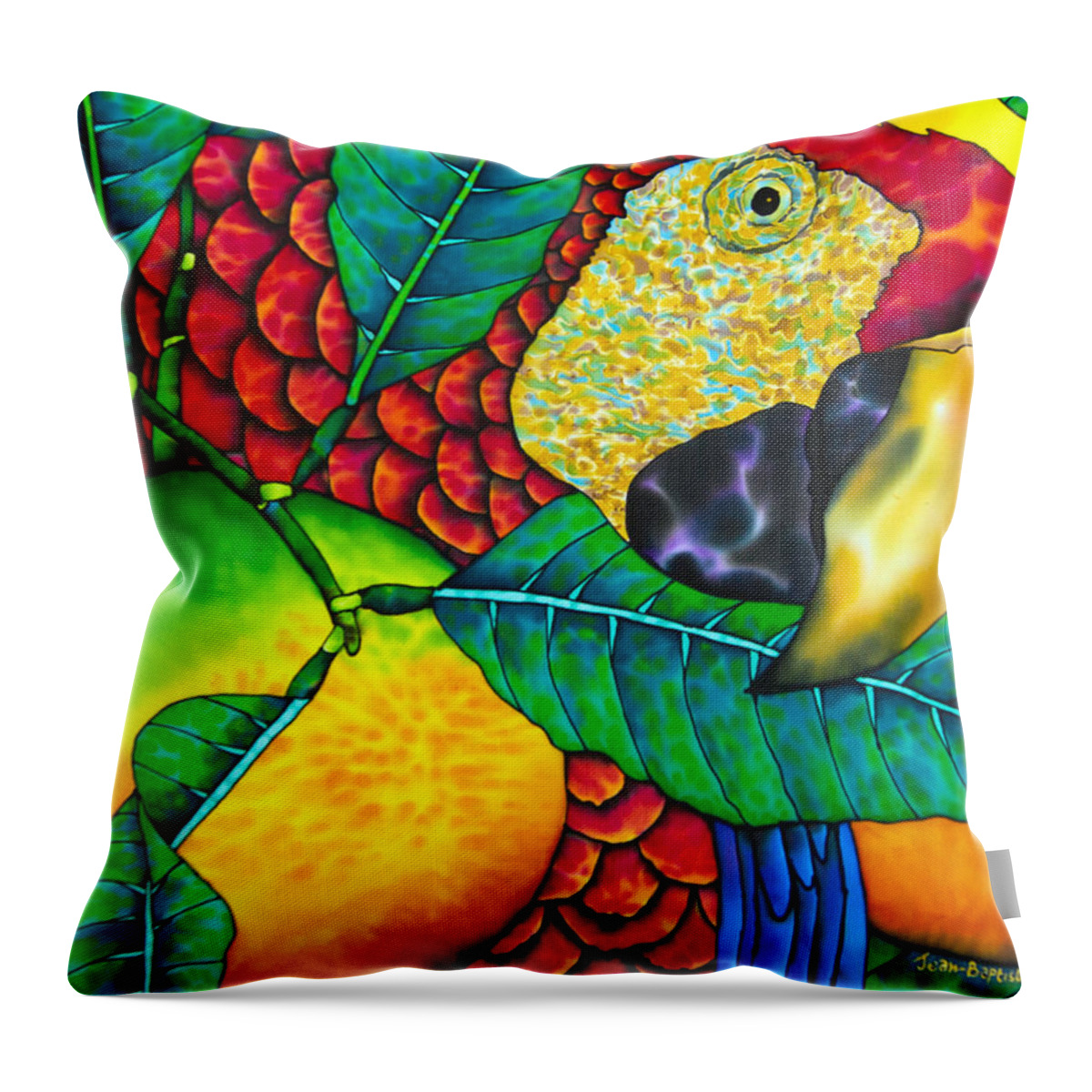 Jean-baptiste Design Throw Pillow featuring the painting Macaw Close Up - Exotic Bird by Daniel Jean-Baptiste