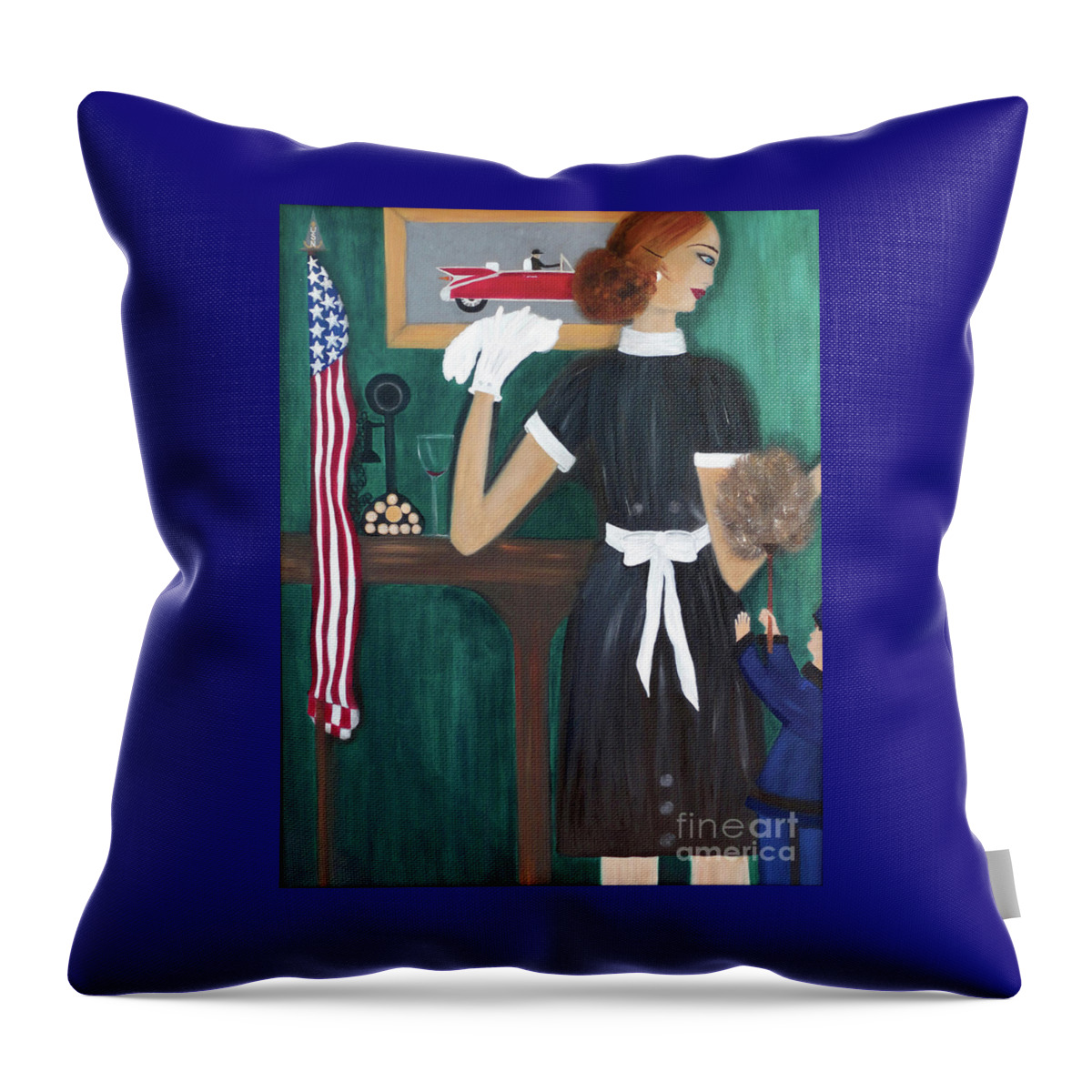 Maid Throw Pillow featuring the painting Maid In America by Artist Linda Marie