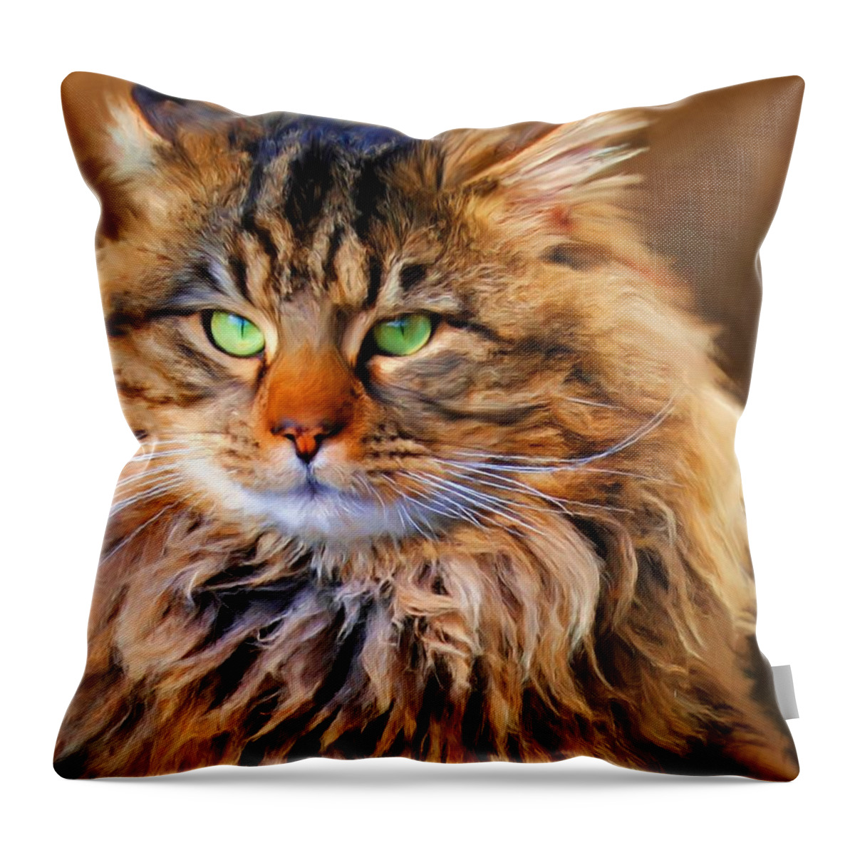 Maine Coon Throw Pillow featuring the painting Maine Coon Cat by Jai Johnson