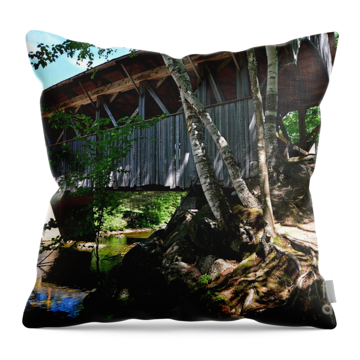 Maine Covered Bridge Throw Pillow featuring the photograph Maine Covered Bridge by Steve Brown