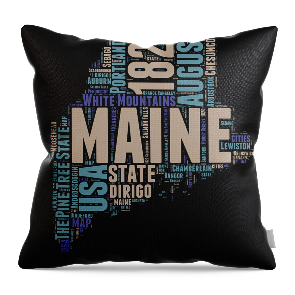 Maine Throw Pillow featuring the digital art Maine Word Cloud 1 by Naxart Studio