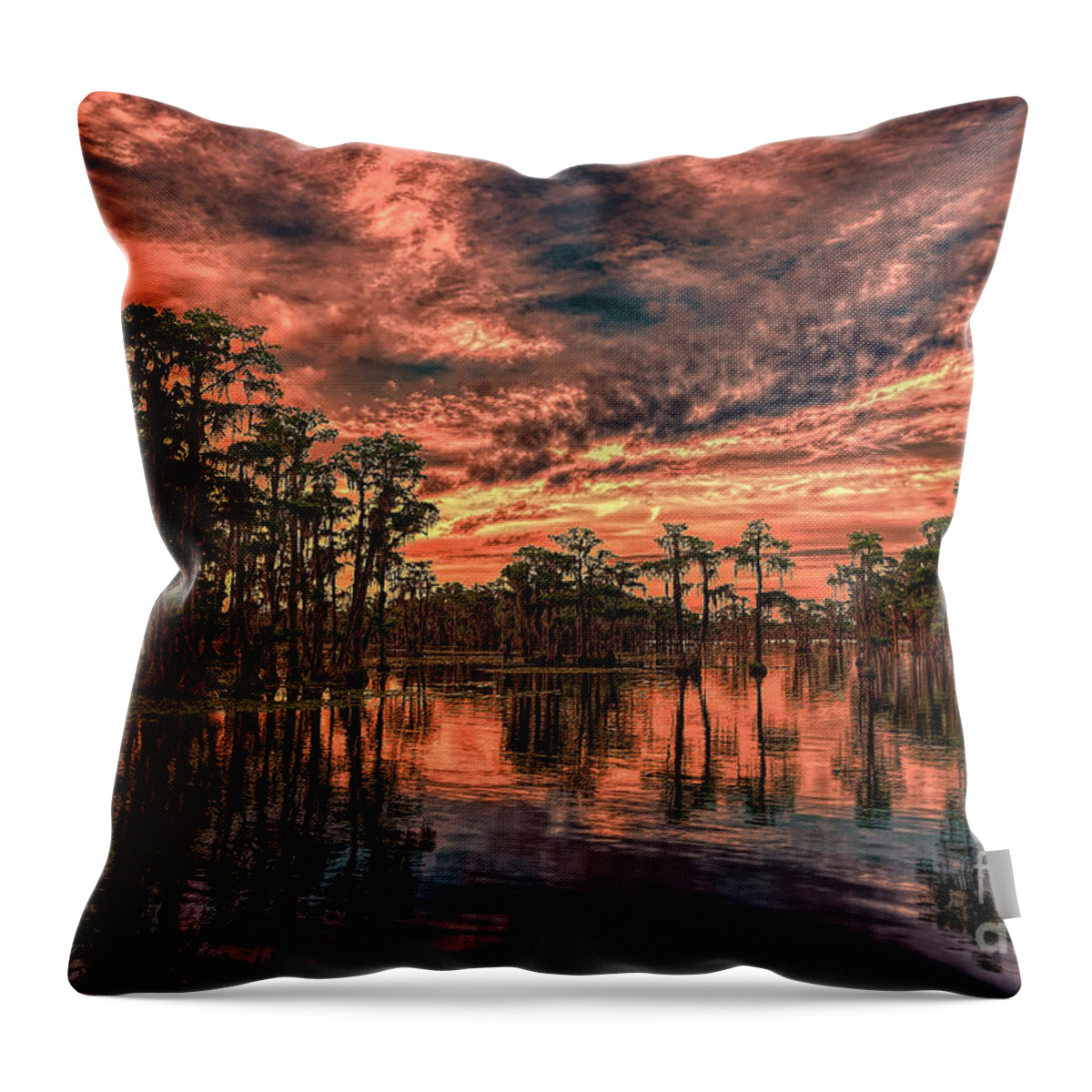 Sunsets Throw Pillow featuring the photograph Majestic Cypress Paradise Sunset by DB Hayes
