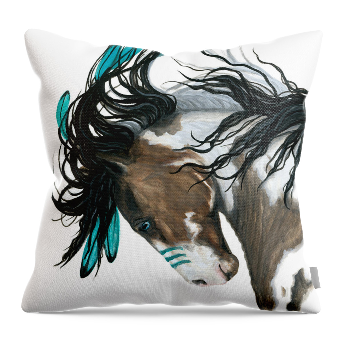 Turquoise Throw Pillow featuring the painting Majestic Turquoise Horse by AmyLyn Bihrle