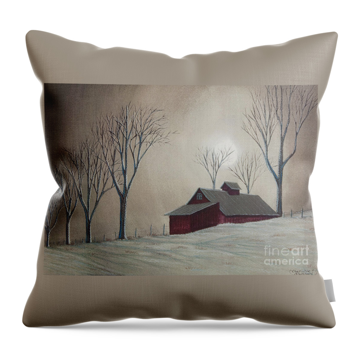 Winter Scene Paintings Throw Pillow featuring the painting Majestic Winter Night by Charlotte Blanchard