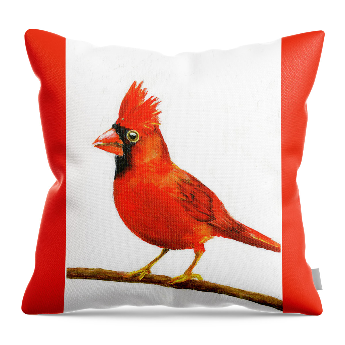 Cardinal Throw Pillow featuring the painting Male Cardinal by Donna Tucker
