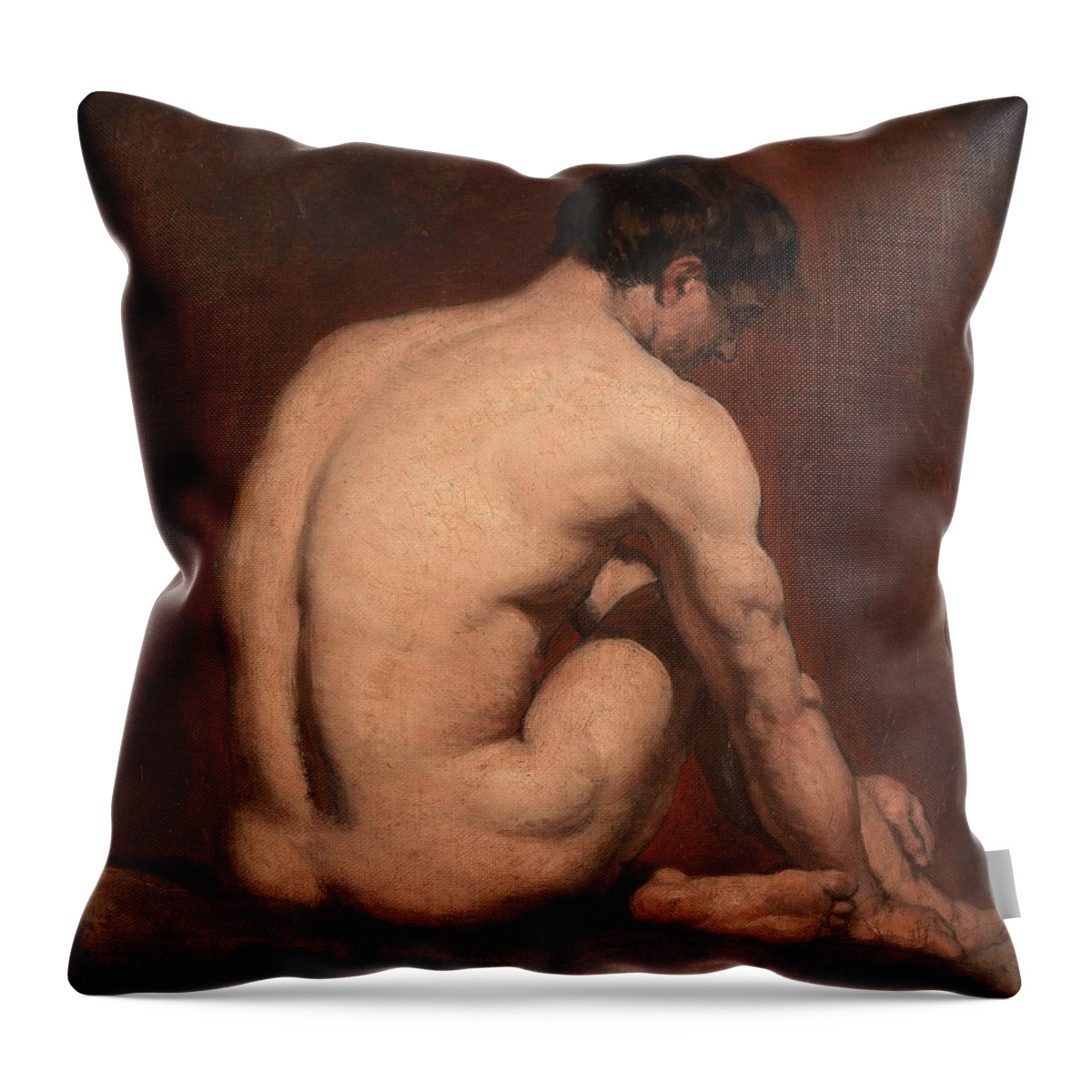  Nude Throw Pillow featuring the painting Male Nude from the Rear by William Etty