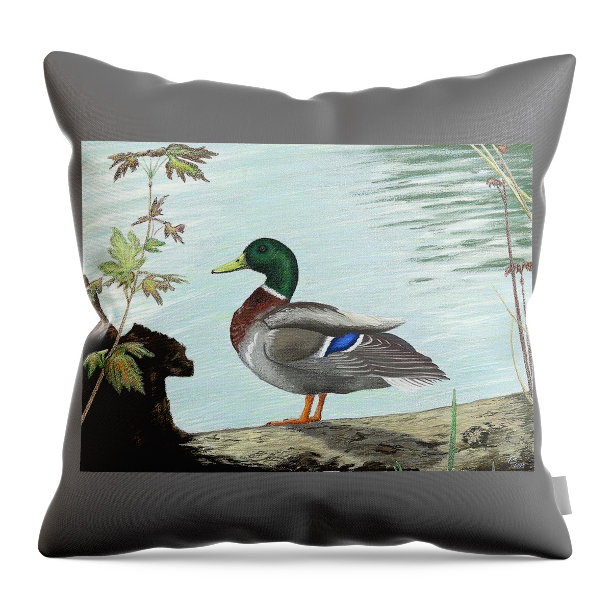 Duck Throw Pillow featuring the digital art Mallard 2010 by Troy Stapek