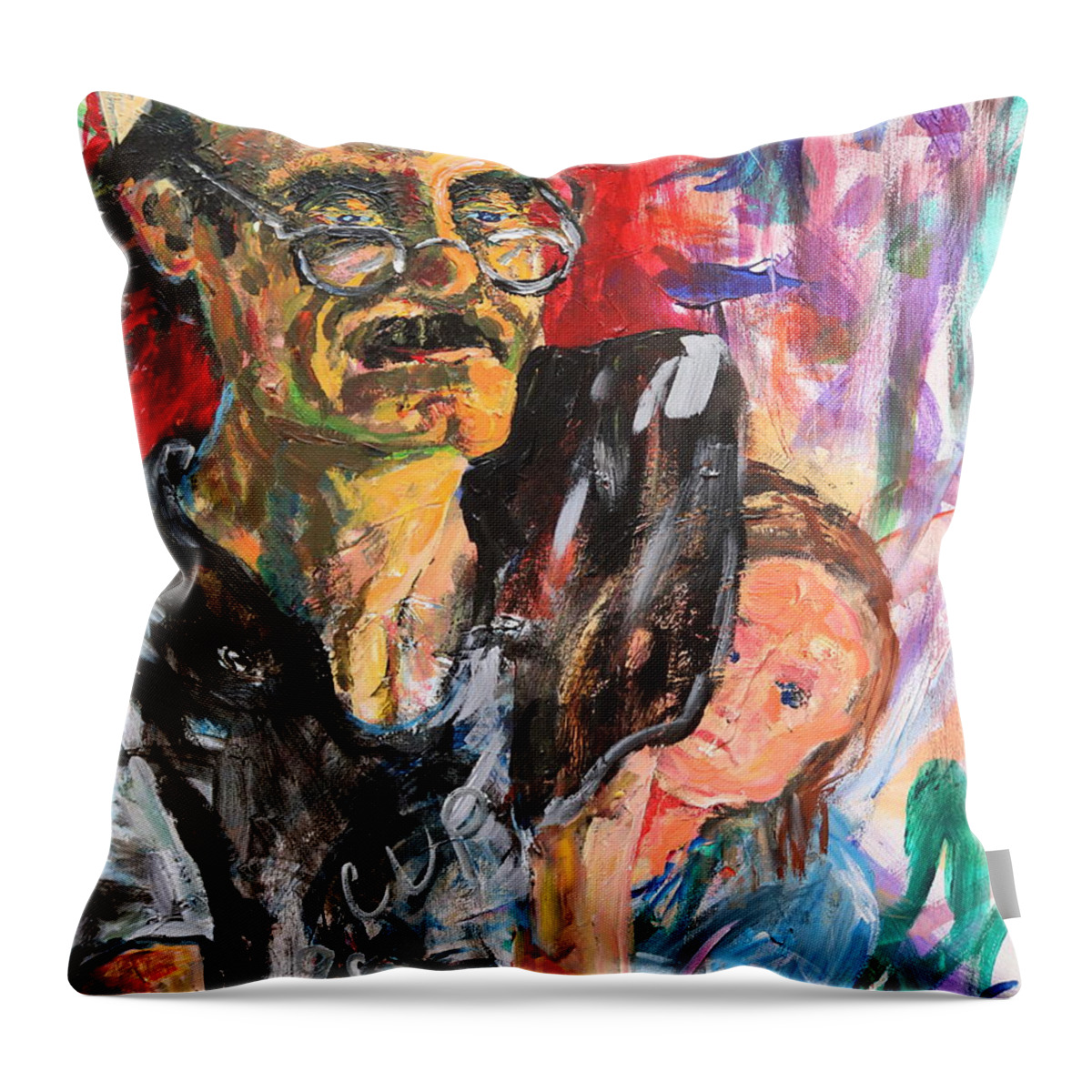 Portrait Throw Pillow featuring the painting Man and child by Madeleine Shulman