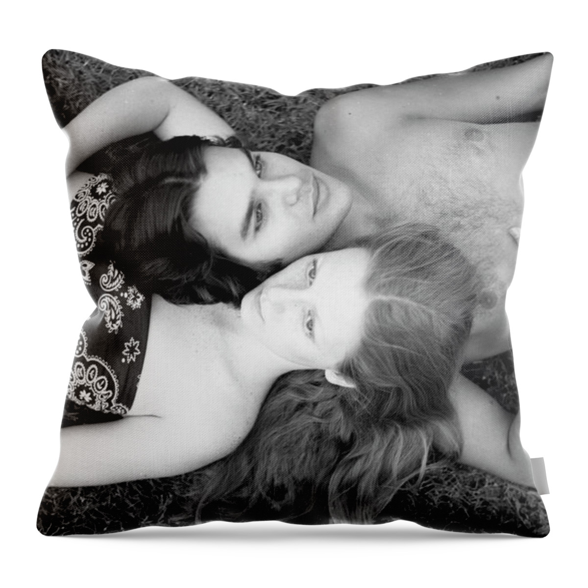 Heads Throw Pillow featuring the photograph Man and Woman, Head-to-Head, 1973 by Jeremy Butler