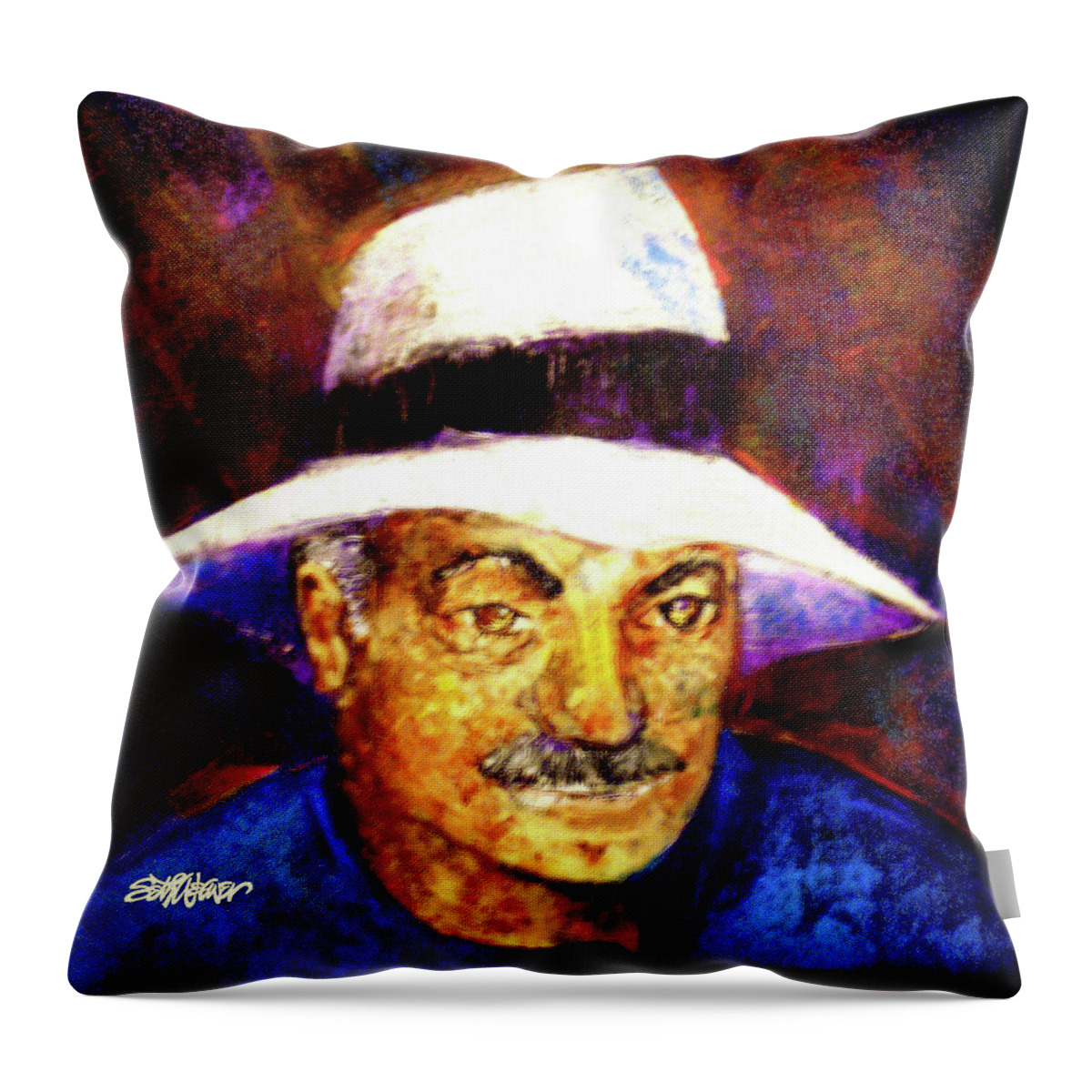 Man In The Panama Hat Throw Pillow featuring the painting Man in the Panama Hat by Seth Weaver