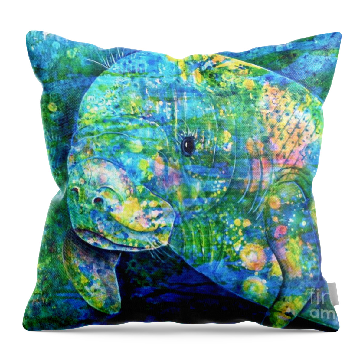 Manatee Throw Pillow featuring the painting Manatee by Midge Pippel