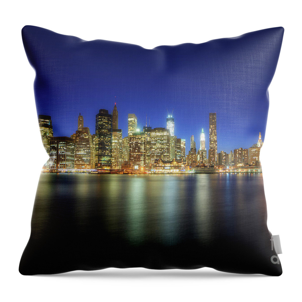 Yhun Suarez Throw Pillow featuring the photograph Manhattan Nite Lites NYC by Yhun Suarez
