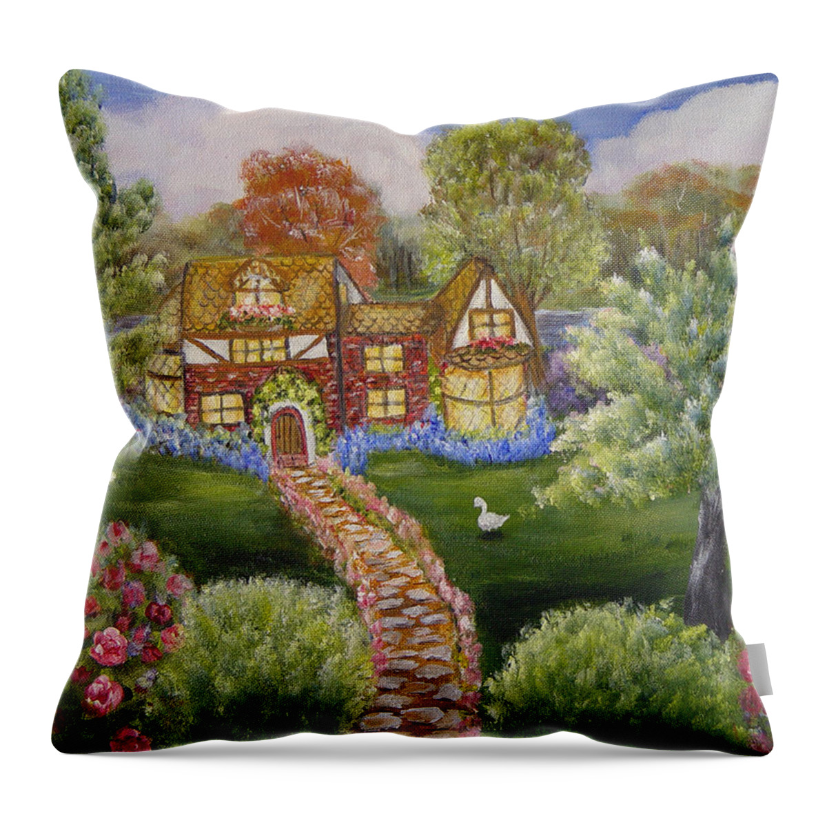 Landscape Throw Pillow featuring the painting Manor of Yore by Quwatha Valentine