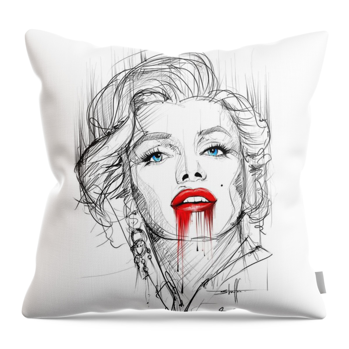 Marilyn Throw Pillow featuring the digital art Marilyn Monroe kiss by Shaff Oceans