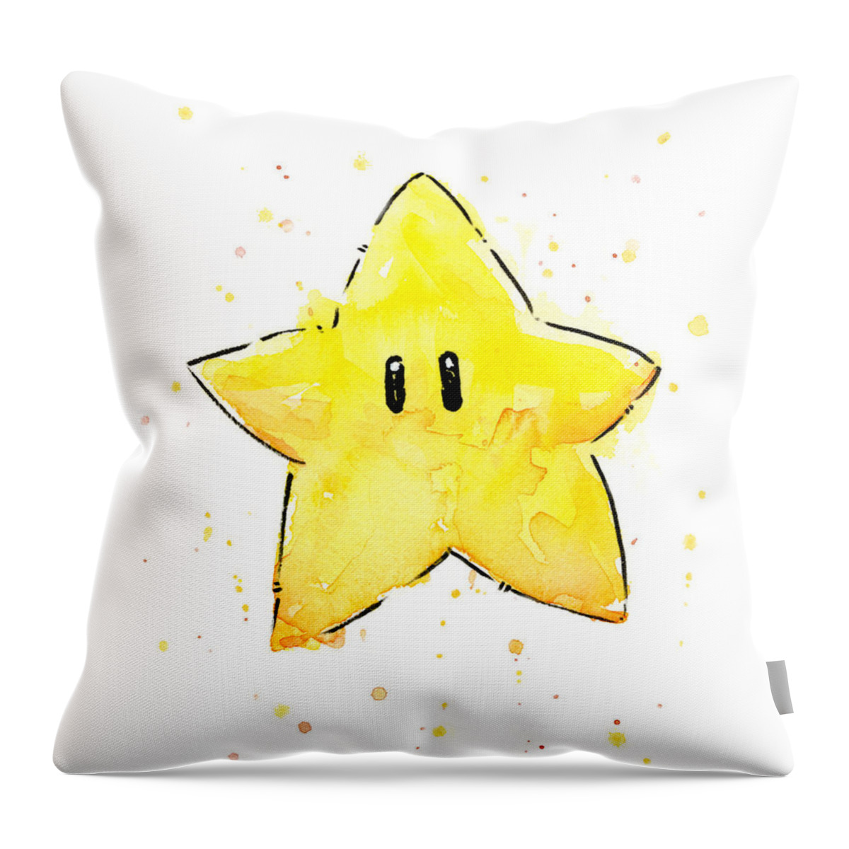 Star Throw Pillow featuring the painting Mario Invincibility Star Watercolor by Olga Shvartsur