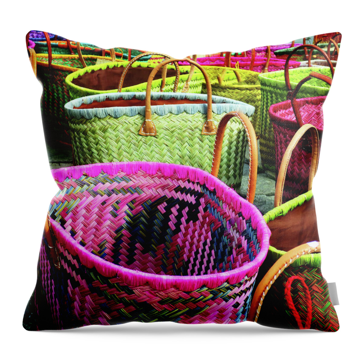 Baskets Throw Pillow featuring the photograph Market Baskets - Libourne by Rick Locke - Out of the Corner of My Eye