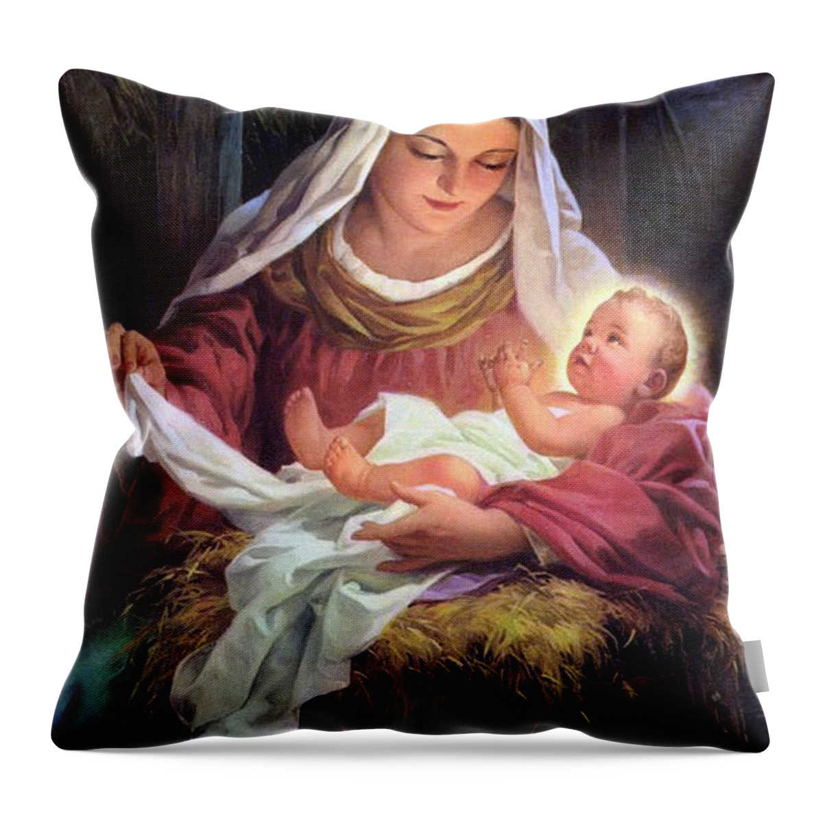 Mary Throw Pillow featuring the painting Mary and Baby Jesus by Unknown Artist