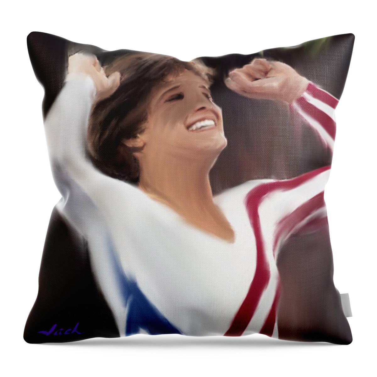 Mary Lou Retton Throw Pillow featuring the digital art Mary Lou Retton by Jack Bunds
