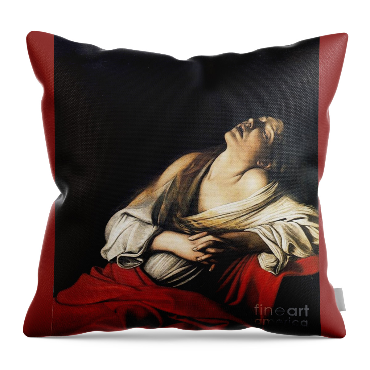 Caravaggio Throw Pillow featuring the painting Mary Magdalen in Ecstasy by MotionAge Designs