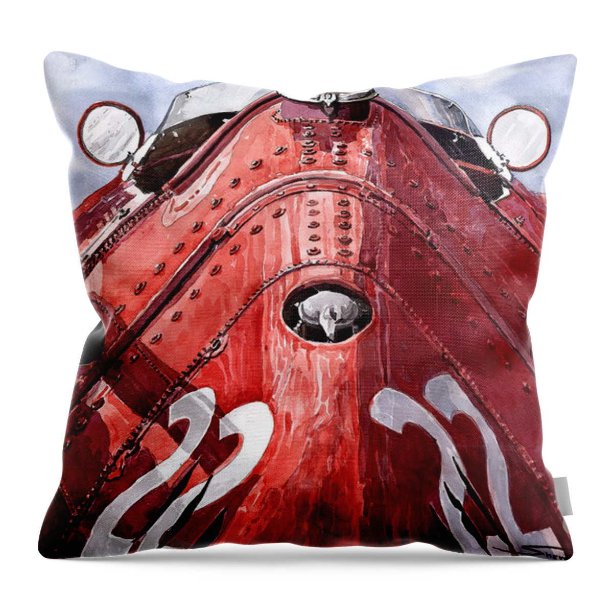 Watercolour Throw Pillow featuring the painting Maserati 250F Alien by Yuriy Shevchuk