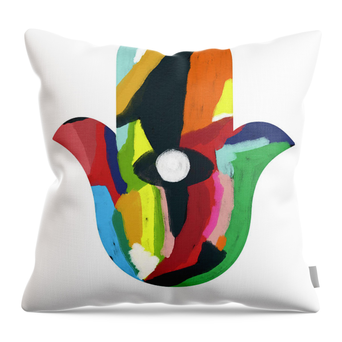 Mazel Tov Throw Pillow featuring the mixed media Mazel Tov Hamsa- Art by Linda Woods by Linda Woods