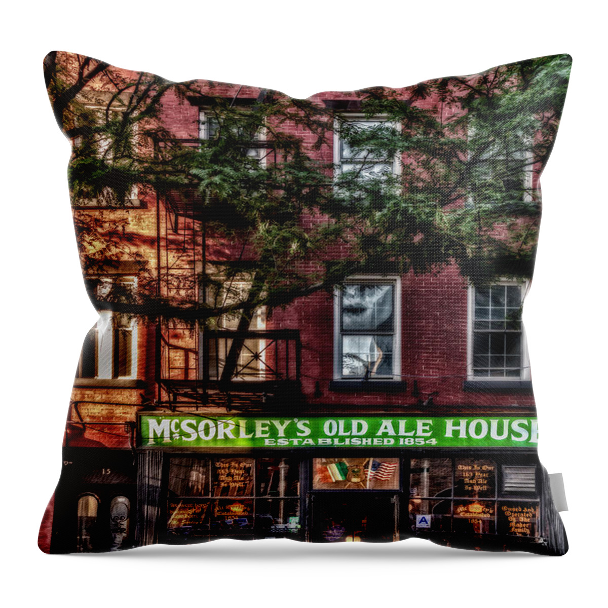 Mcsorley's Old Ale House Throw Pillow featuring the photograph McSorley's Old Ale House NYC by Susan Candelario