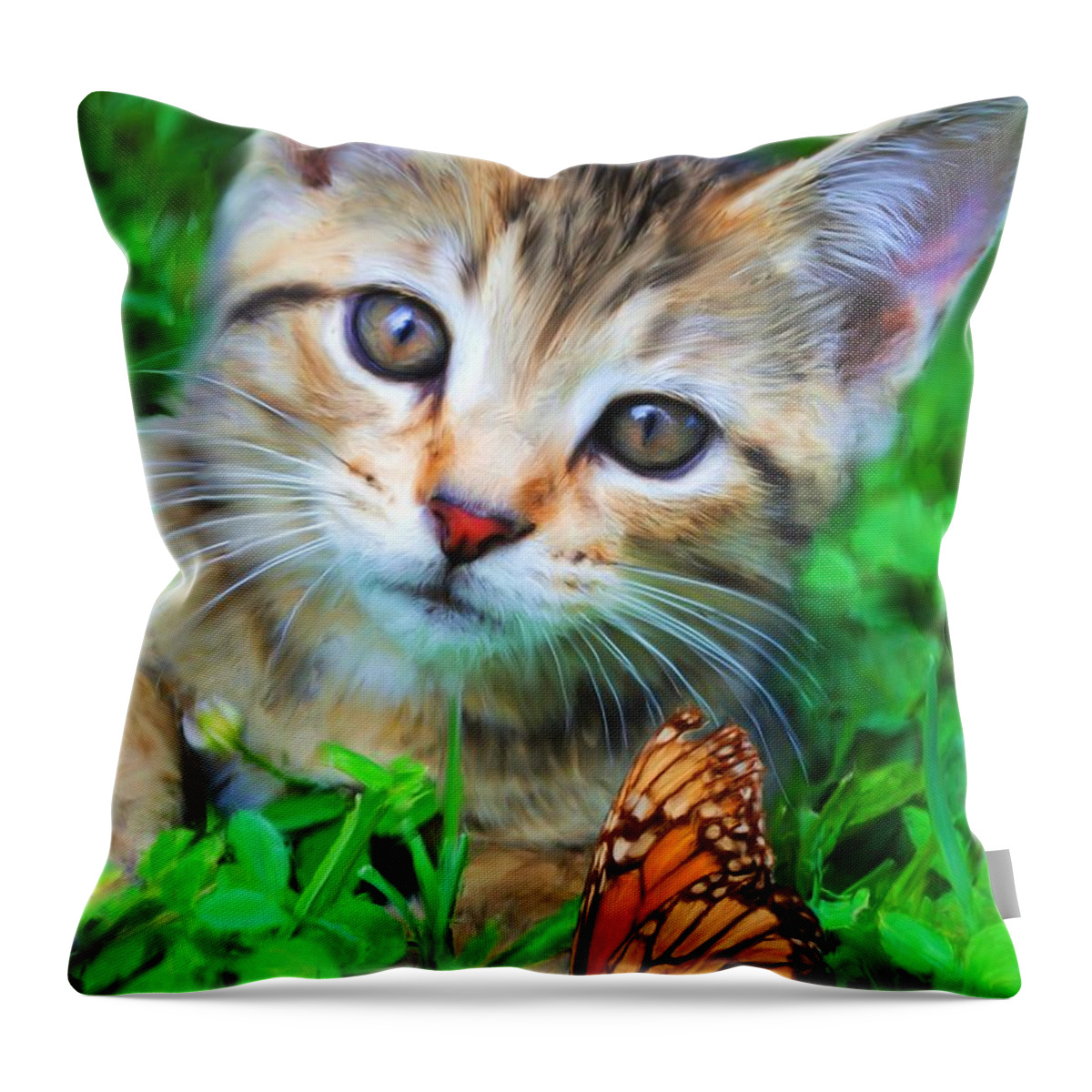 Kitten Throw Pillow featuring the painting Me and My Monarch by Jai Johnson
