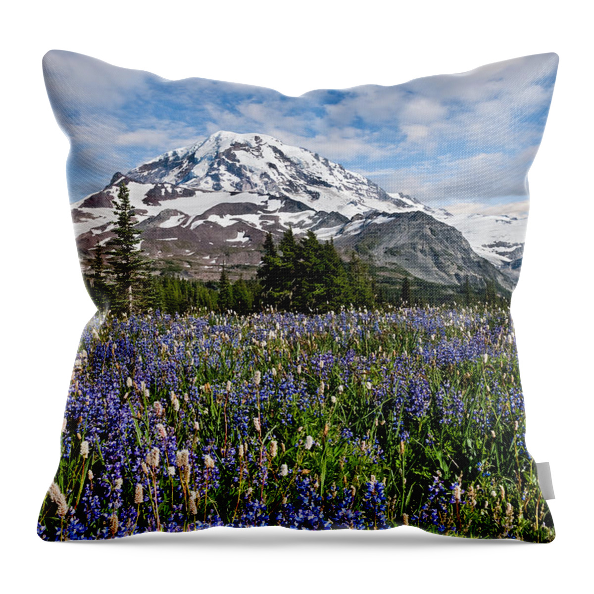 Alpine Throw Pillow featuring the photograph Meadow of Lupine Near Mount Rainier by Jeff Goulden