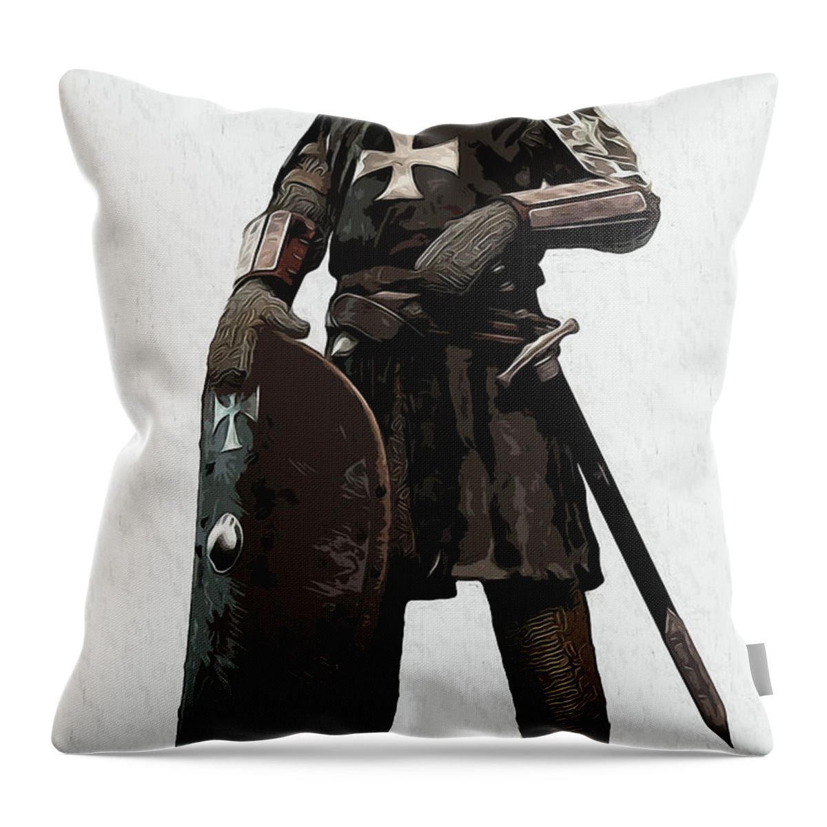 Medieval Infantry Throw Pillow featuring the painting Medieval Warrior - 06 by AM FineArtPrints