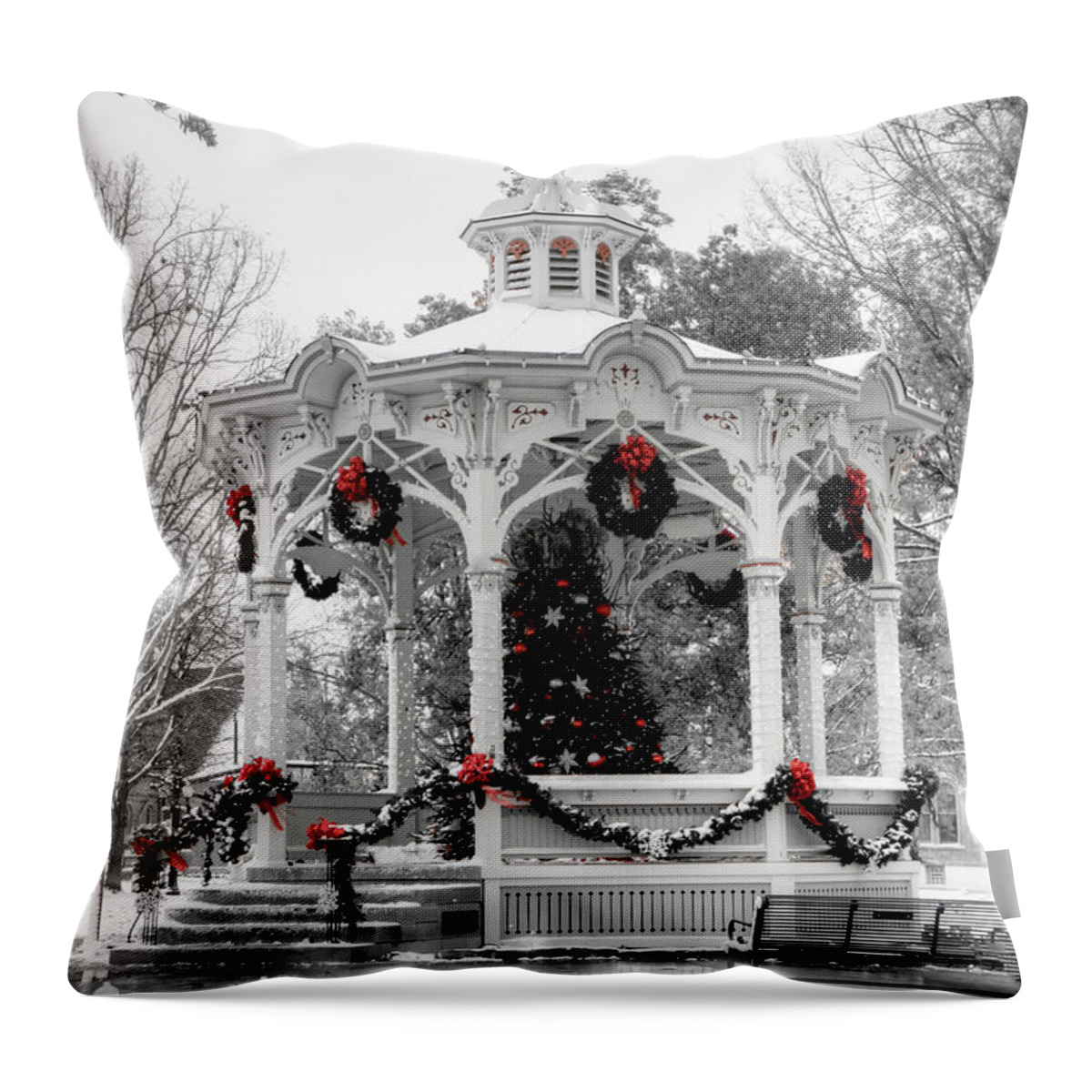Christmas Throw Pillow featuring the photograph Medina Gazebo by Ann Bridges