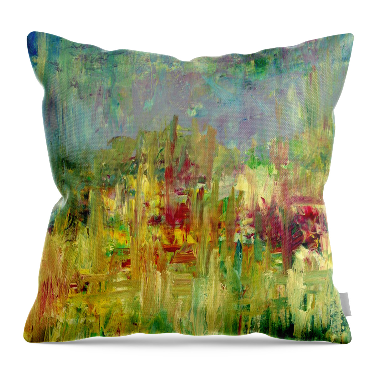 Abstract Throw Pillow featuring the painting Memories of Grandmothers Flower Garden by Julie Lueders 