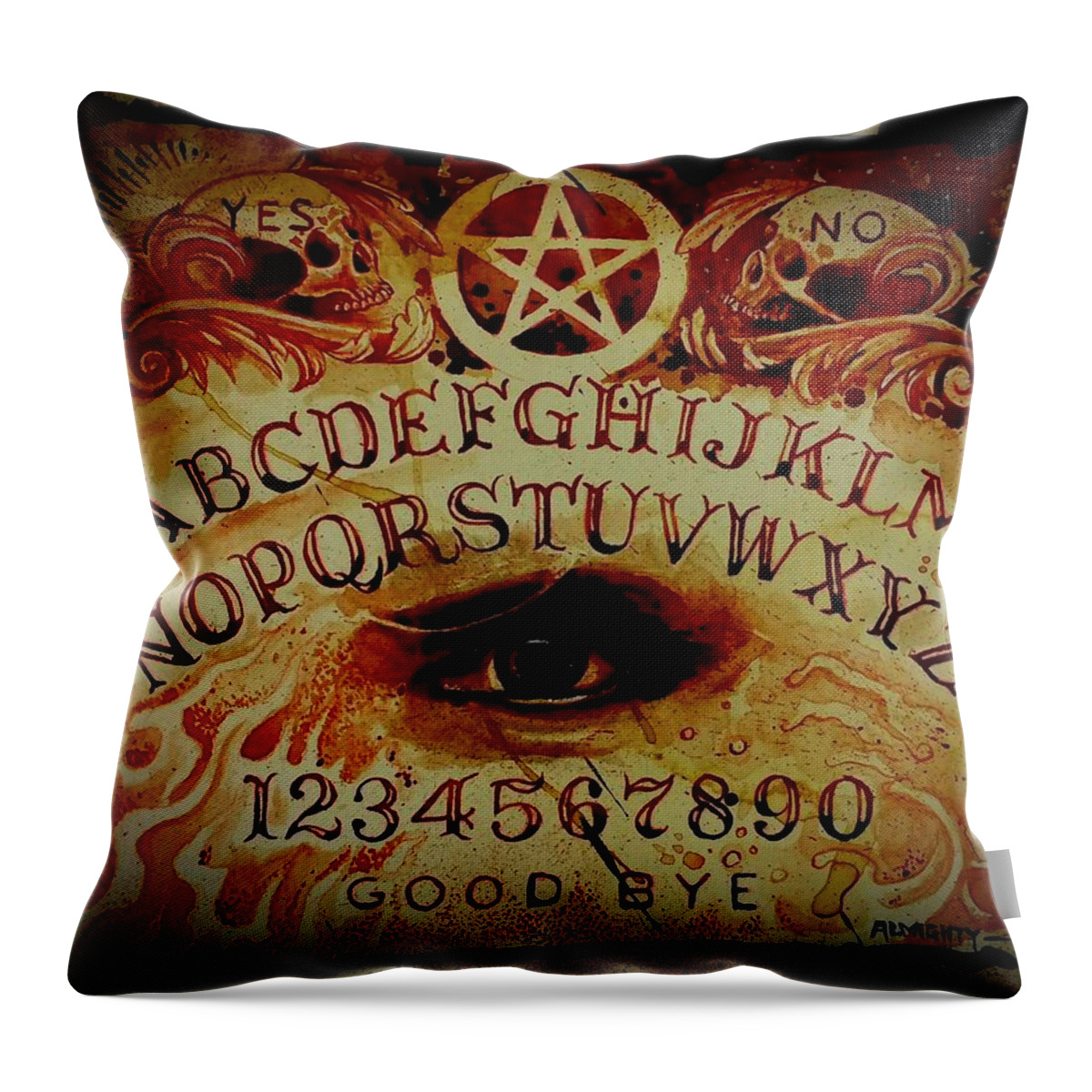 Ouija Board Throw Pillow featuring the painting Menstrual Spirit Board by Ryan Almighty