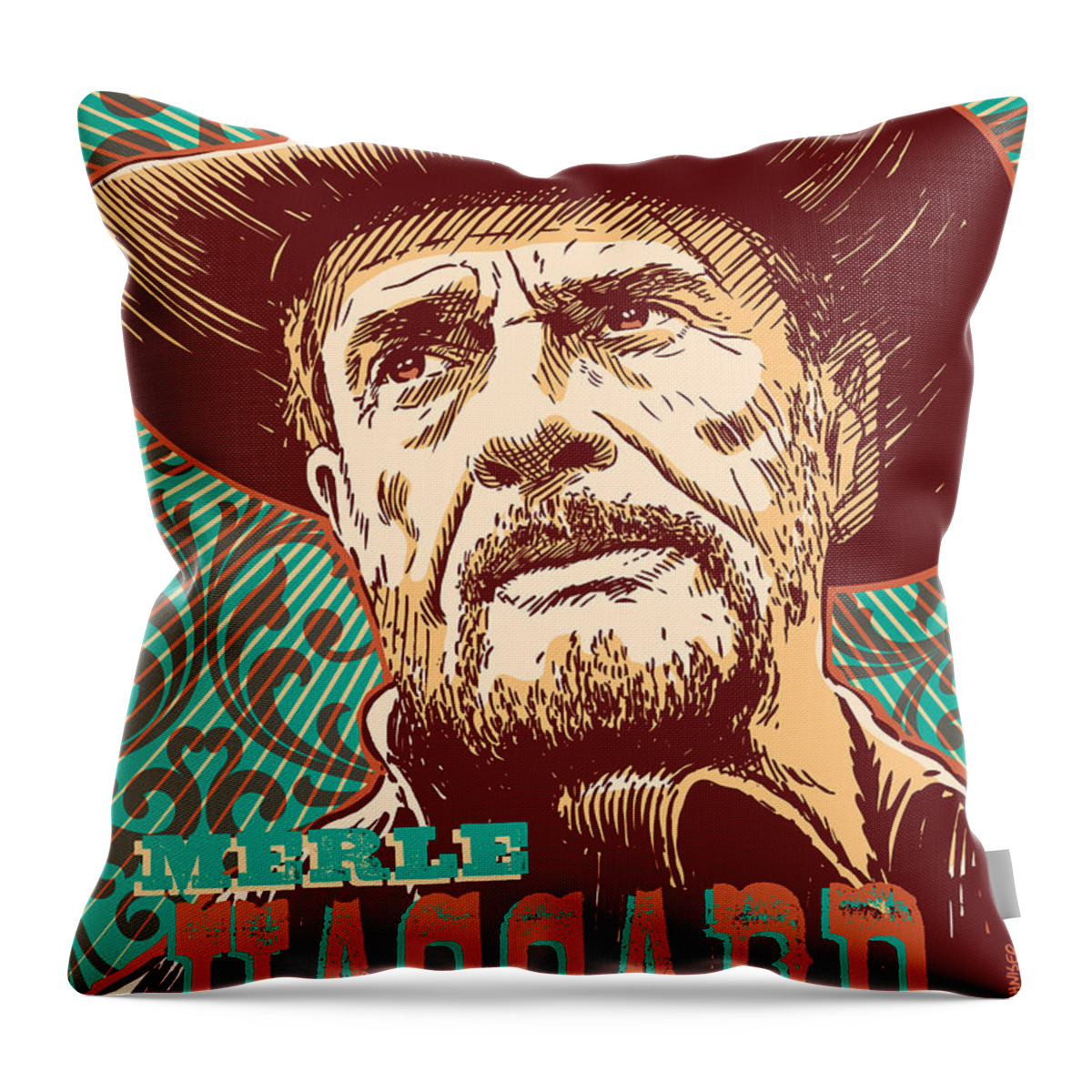 Country And Western Throw Pillow featuring the digital art Merle Haggard Pop Art by Jim Zahniser