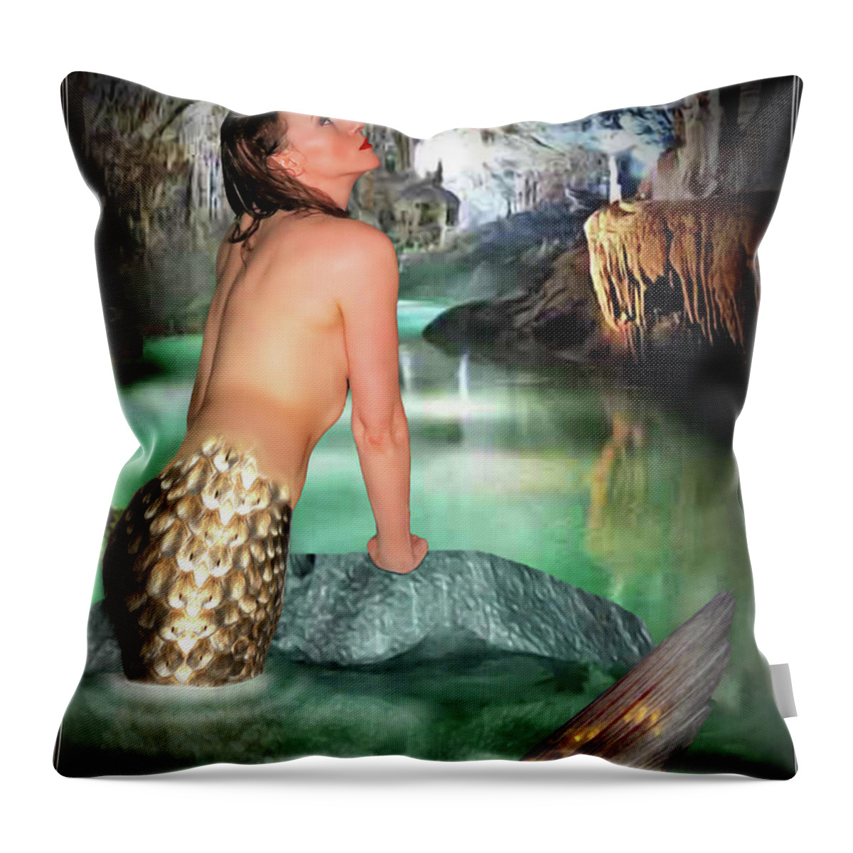 Mermaid Throw Pillow featuring the photograph Mermaid In A Cave by Jon Volden