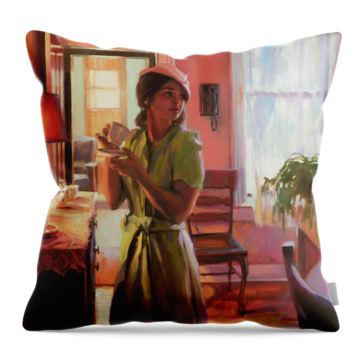 Nostalgia Throw Pillow featuring the painting Midday Tea by Steve Henderson