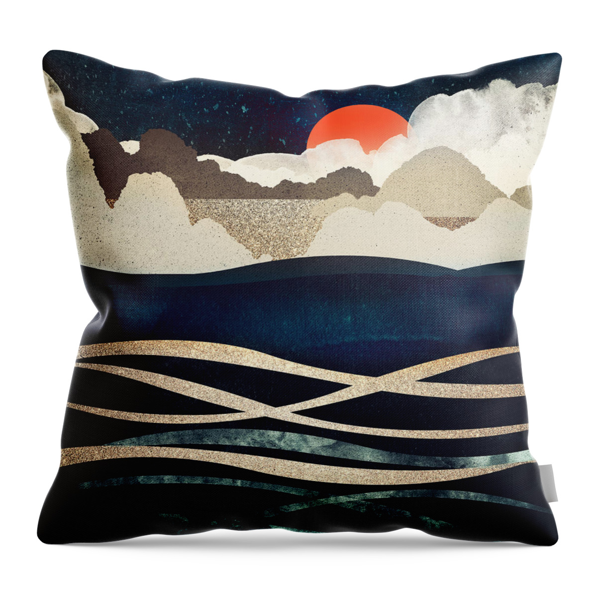 Midnight Throw Pillow featuring the digital art Midnight Beach by Spacefrog Designs