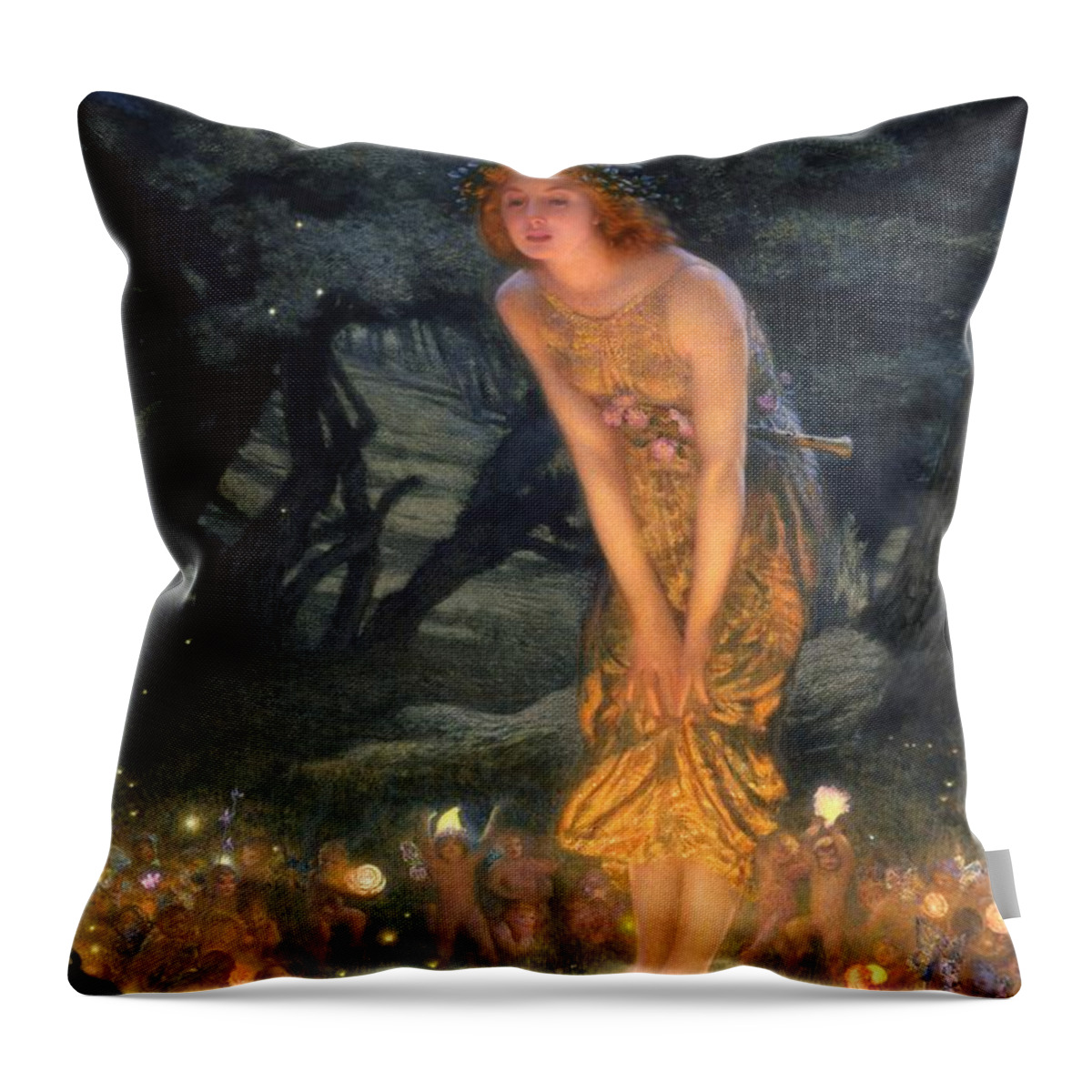 Pre Raphaelite Throw Pillow featuring the painting Midsummer Eve by Edward Robert Hughes