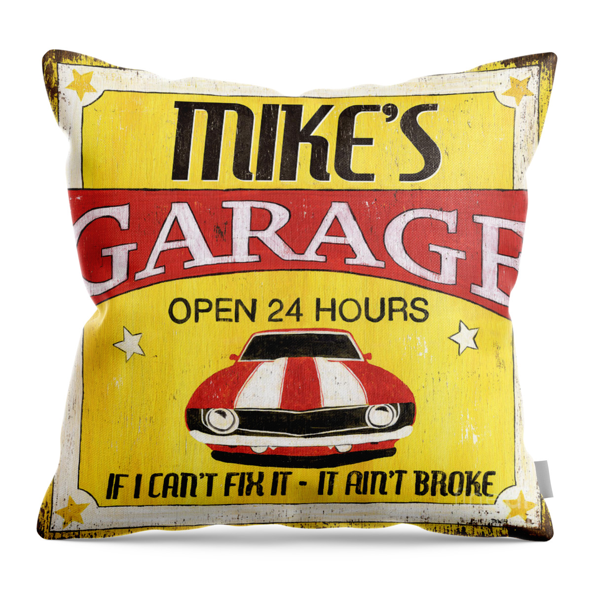 Garage Throw Pillow featuring the painting Mike's Garage by Debbie DeWitt