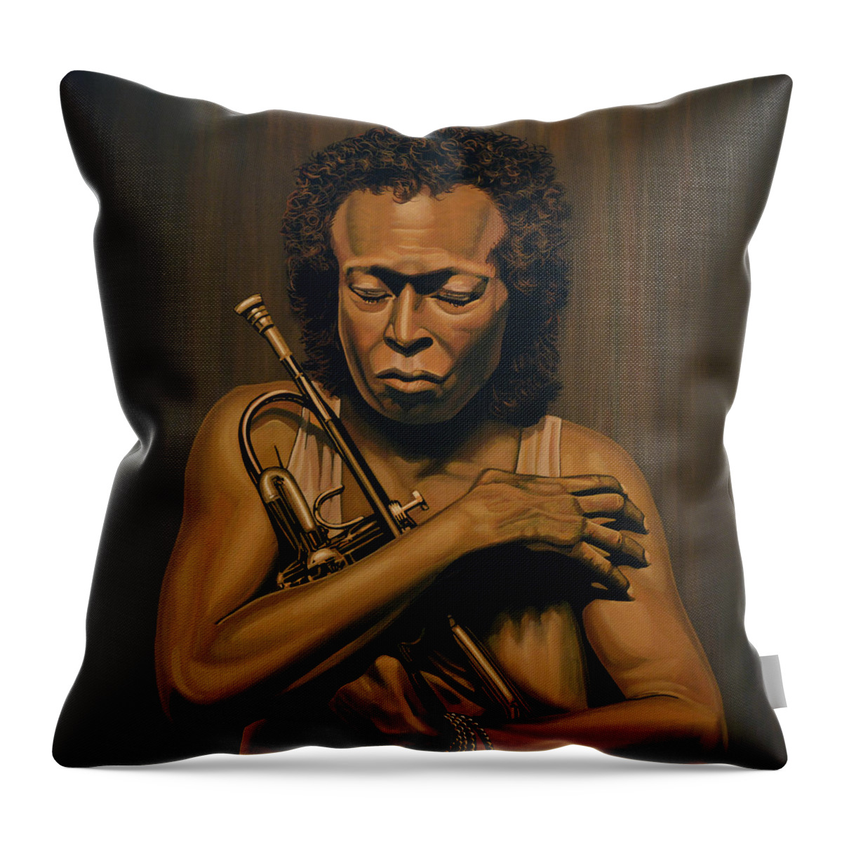 Miles Davis Throw Pillow featuring the painting Miles Davis Painting by Paul Meijering