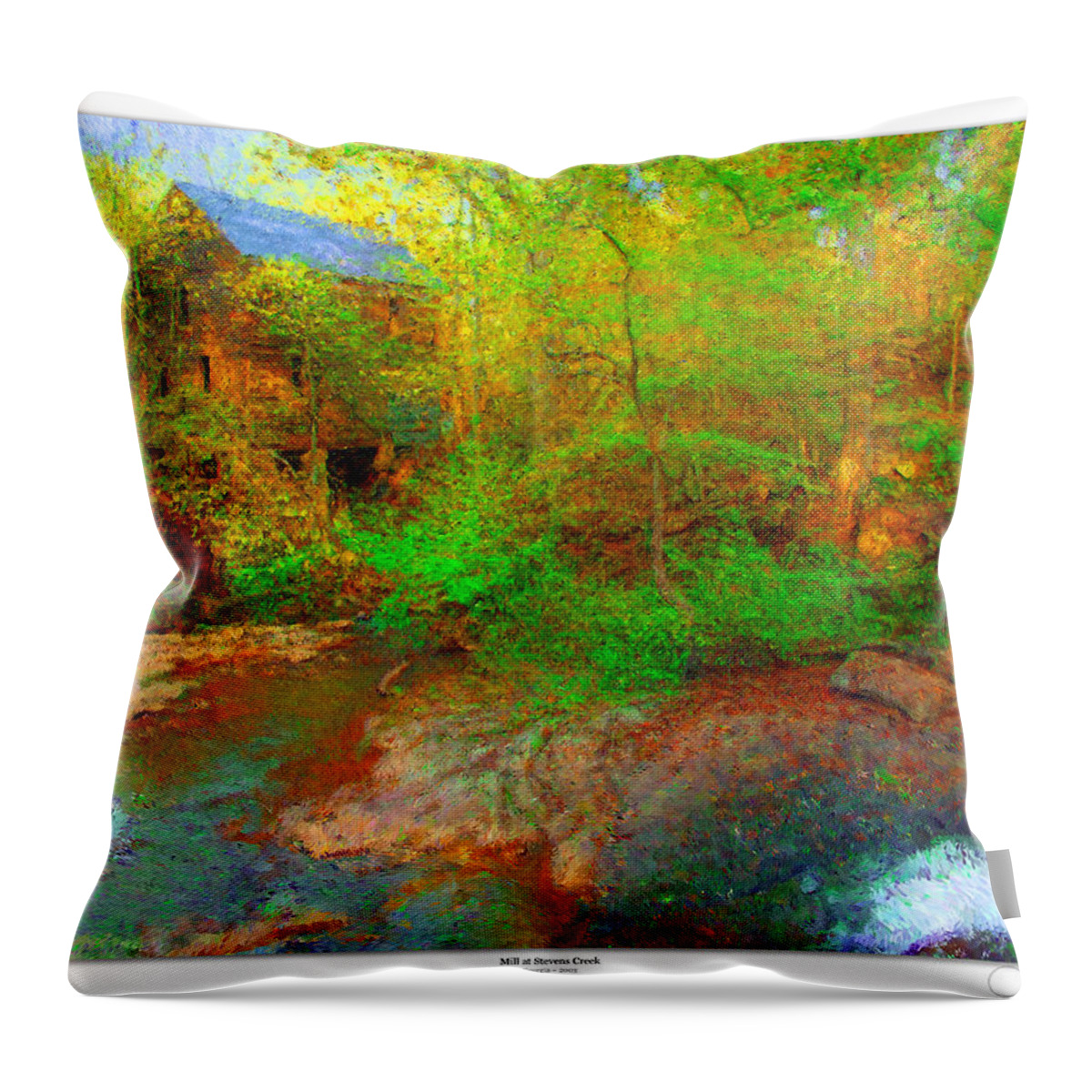 Historic Throw Pillow featuring the painting Mill at Stevens Creek by Lar Matre