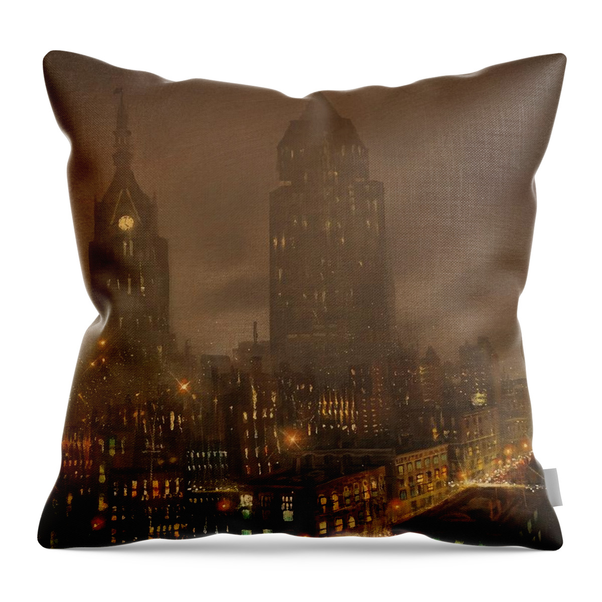 Milwaukee Throw Pillow featuring the painting Milwaukee Fog by Tom Shropshire
