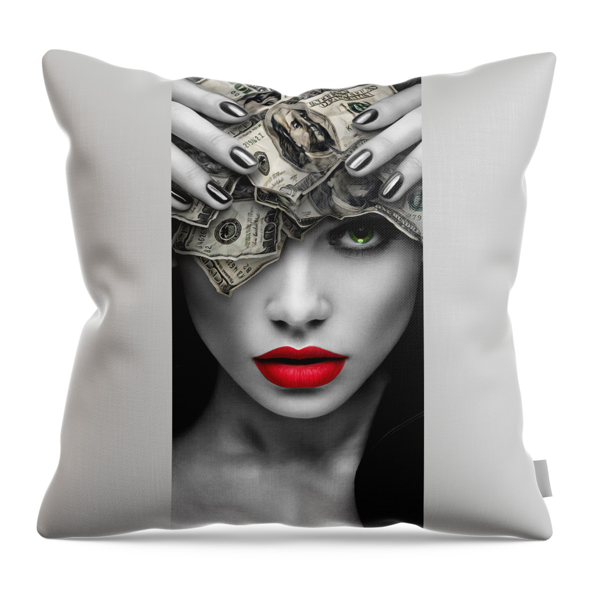 Money Throw Pillow featuring the digital art Mind on the Money by Canvas Cultures