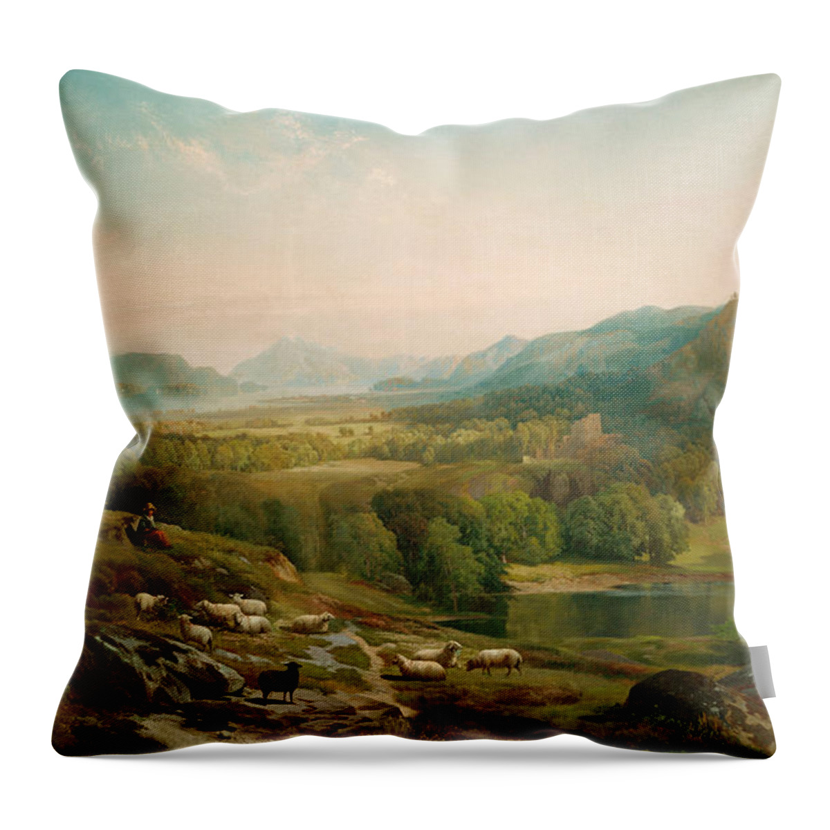Thomas Moran Throw Pillow featuring the painting Minding the Flock by Thomas Moran