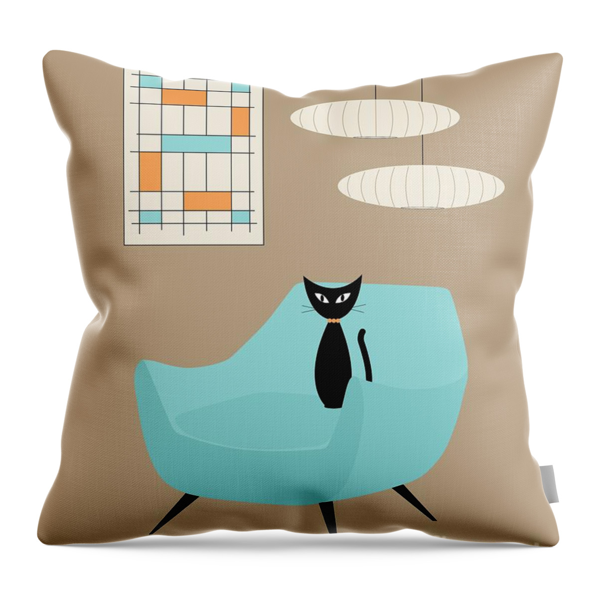 Mid Century Modern Throw Pillow featuring the digital art Mini Abstract with Blue Chair by Donna Mibus