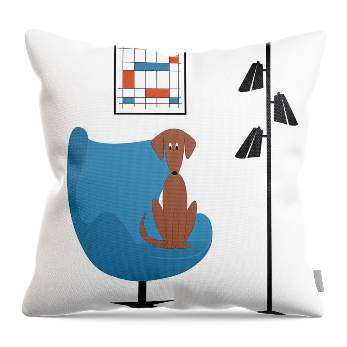 Mid Century Modern Dog Throw Pillow featuring the digital art Mini Abstract with Brown Dog by Donna Mibus