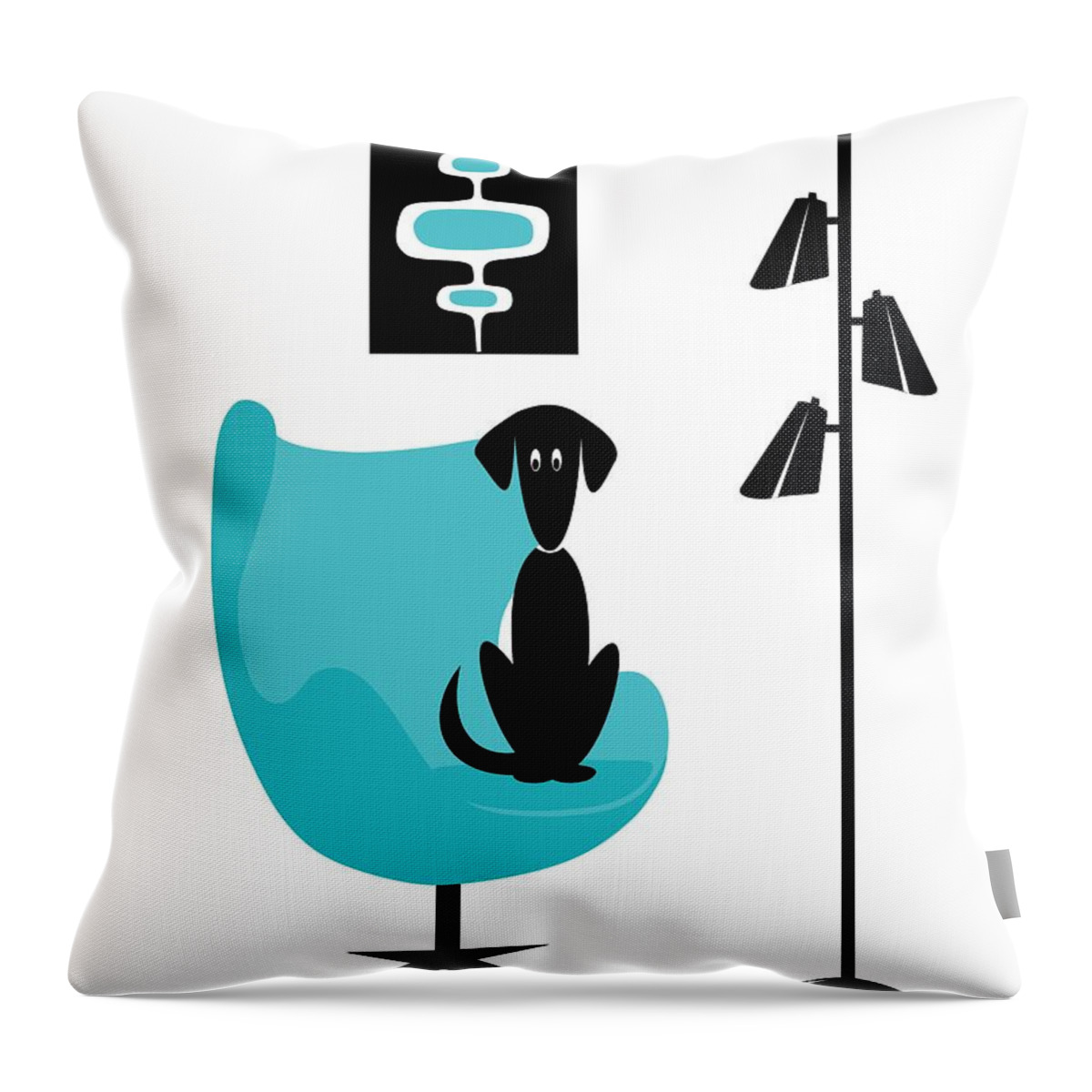 Dog Throw Pillow featuring the digital art Mini Mod Pods on White with Dog by Donna Mibus