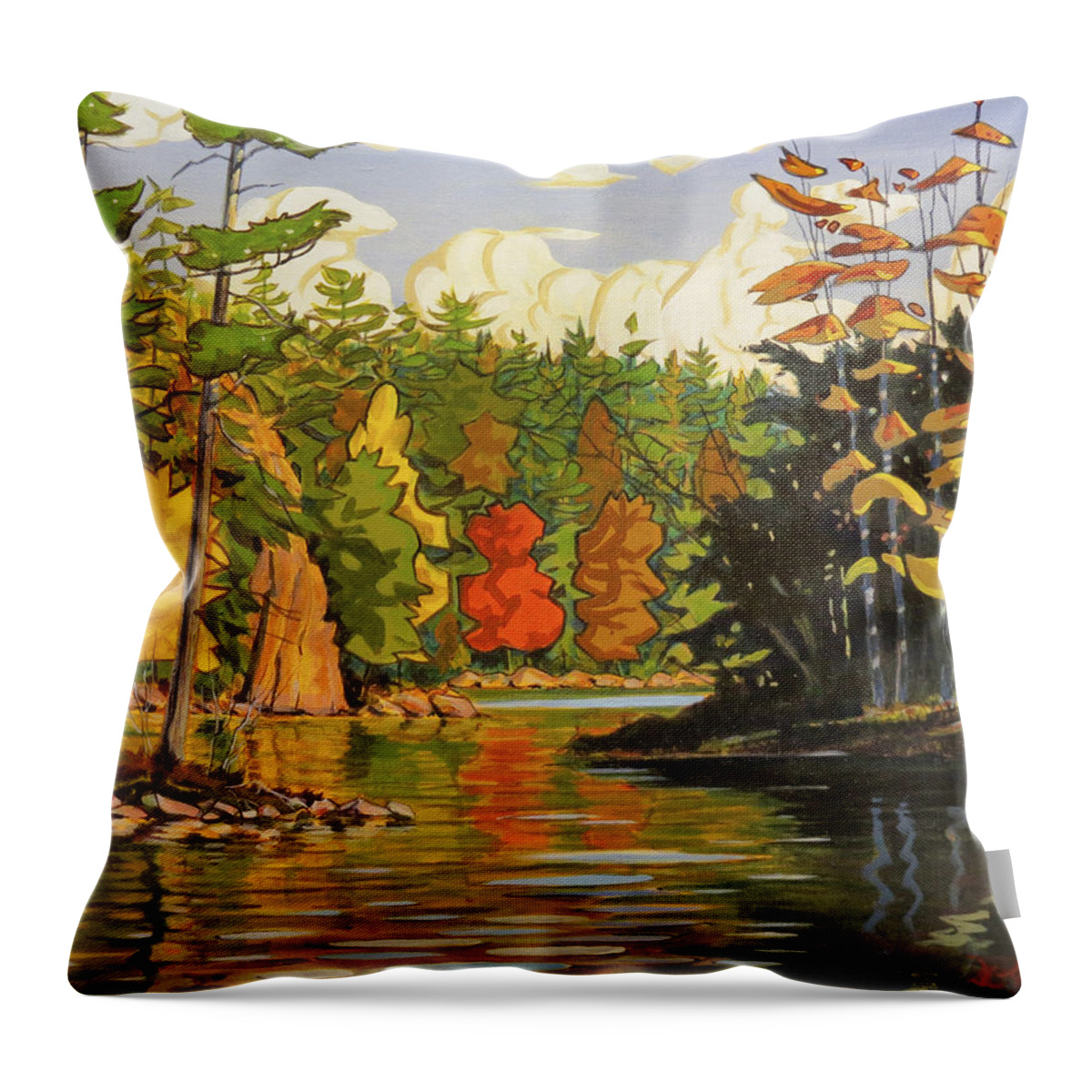 Canada Throw Pillow featuring the painting Mink Lake Narrows by David Gilmore