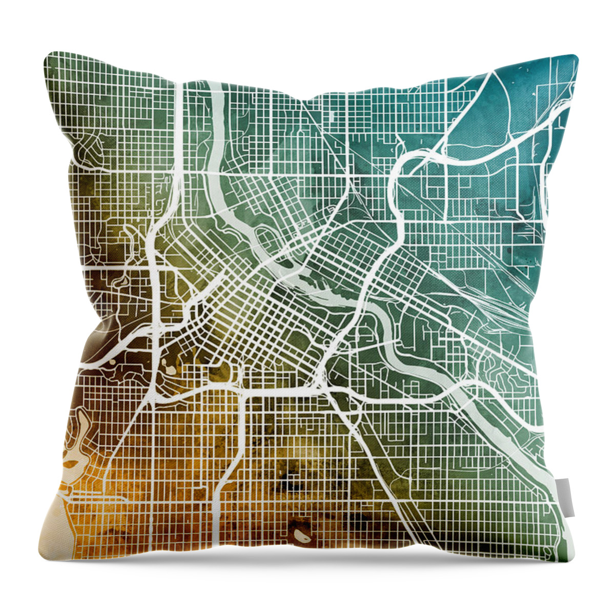 Minneapolis Throw Pillow featuring the digital art Minneapolis Minnesota City Map by Michael Tompsett