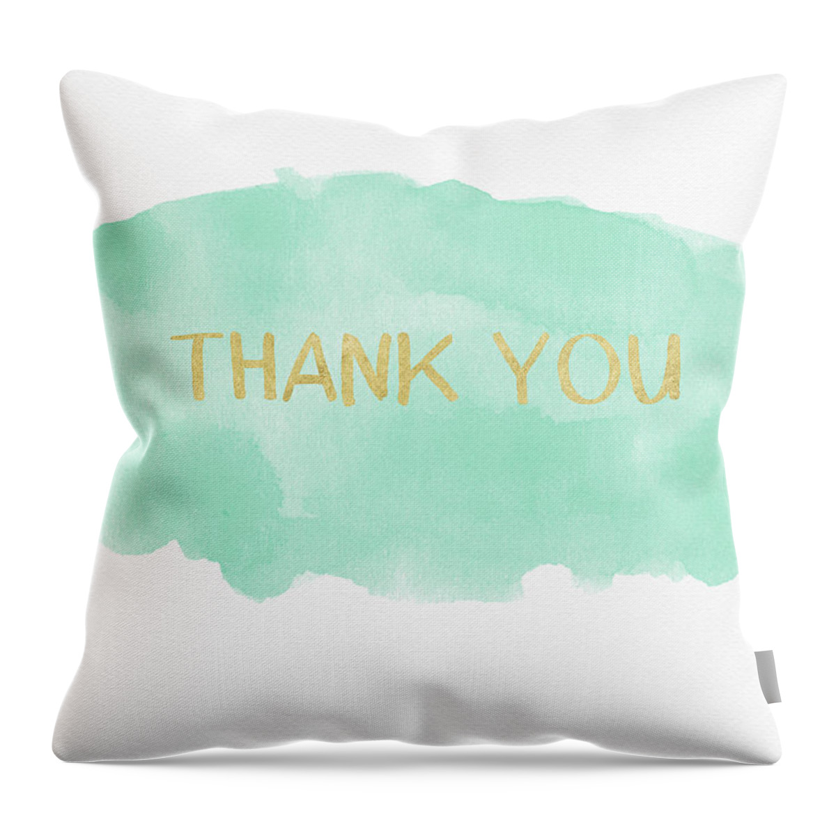  Mint Throw Pillow featuring the painting Mint and Gold Watercolor Thank You- Art by Linda Woods by Linda Woods