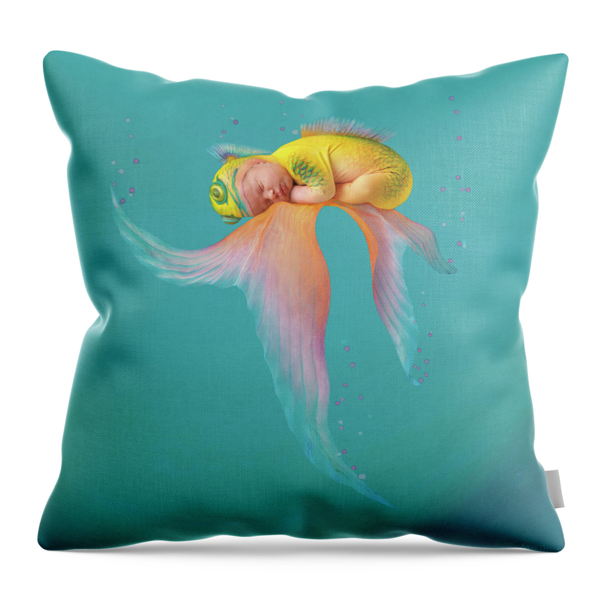 Under The Sea Throw Pillow featuring the photograph Mira as a Tropical Fish by Anne Geddes